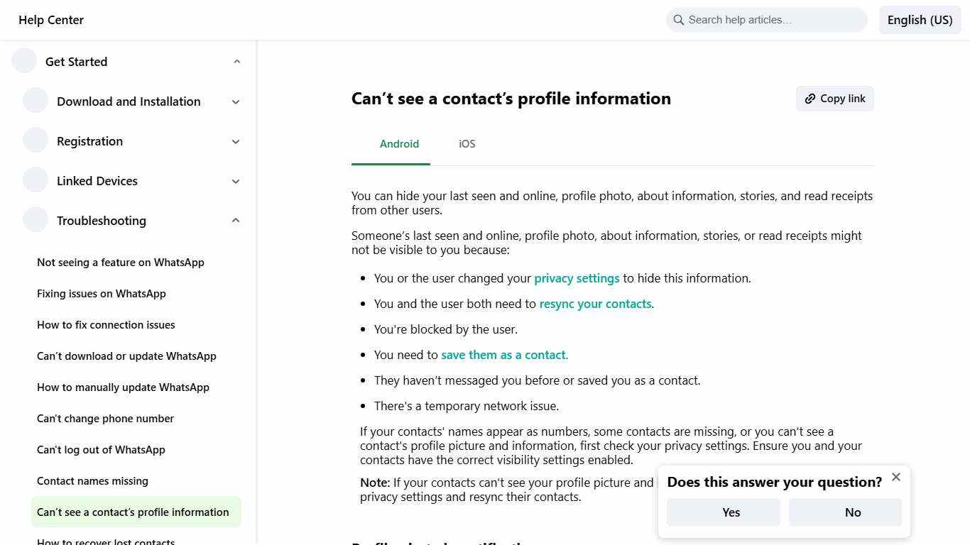 Can’t see a contact’s profile information | WhatsApp Help Center